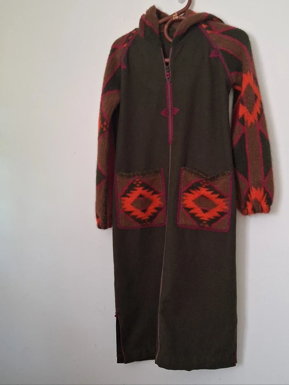 Wool Tribal Aztec Moroccan Inspired Djellaba Robe Coat Tunic Jacket Dress